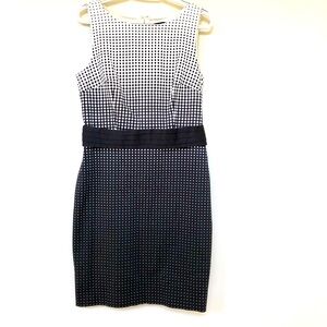 Ann Taylor ~ Sleeveless Fitted Belted Graphic Black and Off White Dress Size 8